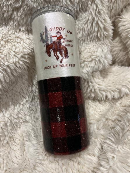 Giddy Up Jingle Horse Buffalo Plaid Tumbler