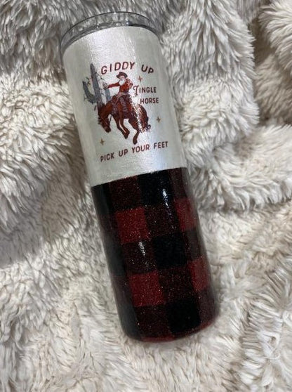 Giddy Up Jingle Horse Buffalo Plaid Tumbler