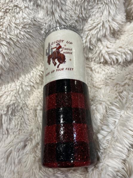 Giddy Up Jingle Horse Buffalo Plaid Tumbler