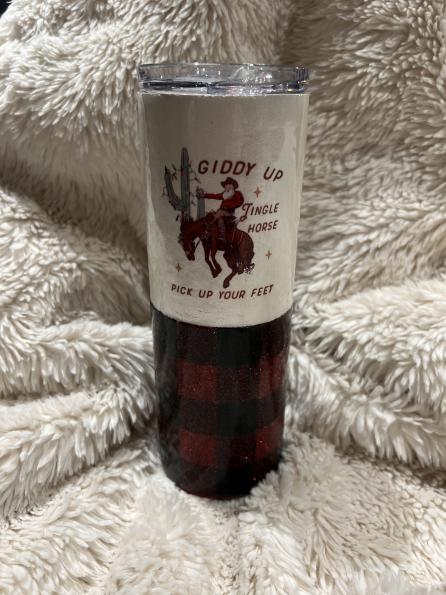 Giddy Up Jingle Horse Buffalo Plaid Tumbler