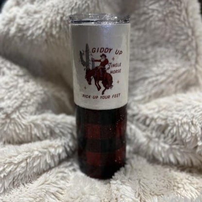 Giddy Up Jingle Horse Buffalo Plaid Tumbler